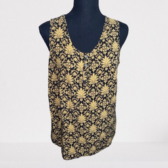 Old Khaki Tops - Old Khaki Gold & Black Patterned Button Front Size 12 Sleeveless Blouse